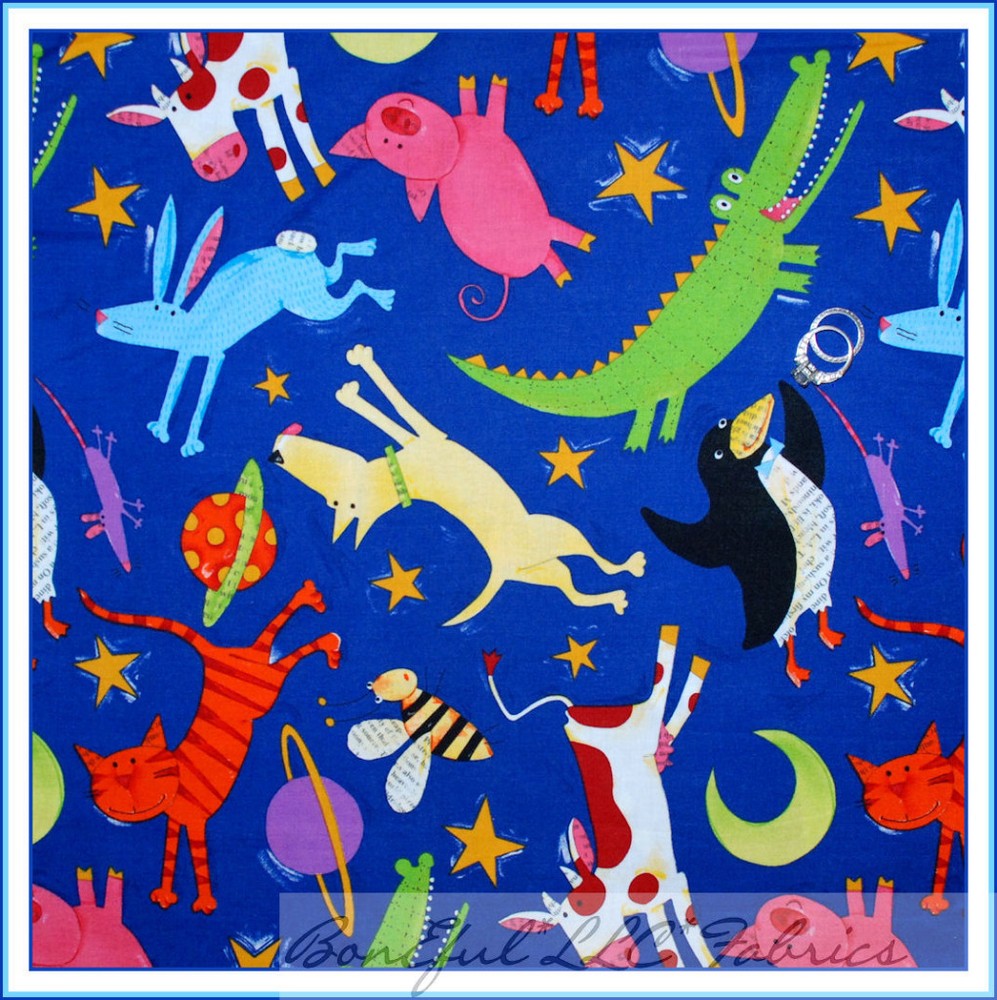 BonEful Fabric FQ Cotton Quilt Baby BOY Animal Planet Penguin Dog Pig Bunny Cat