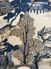 Thibaut F975461 Asian Scenic Blue and Beige Fabric 4 Yards