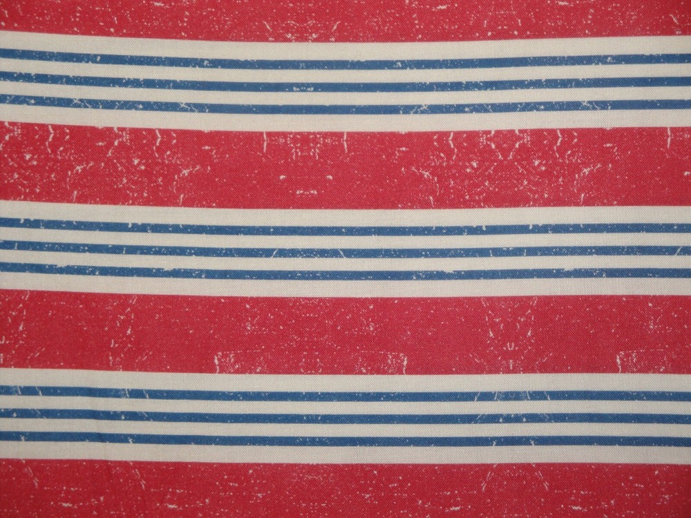 Distressed Red Natural Blue Stripe Combed Cotton Sewing Quilt Apparel Fabric