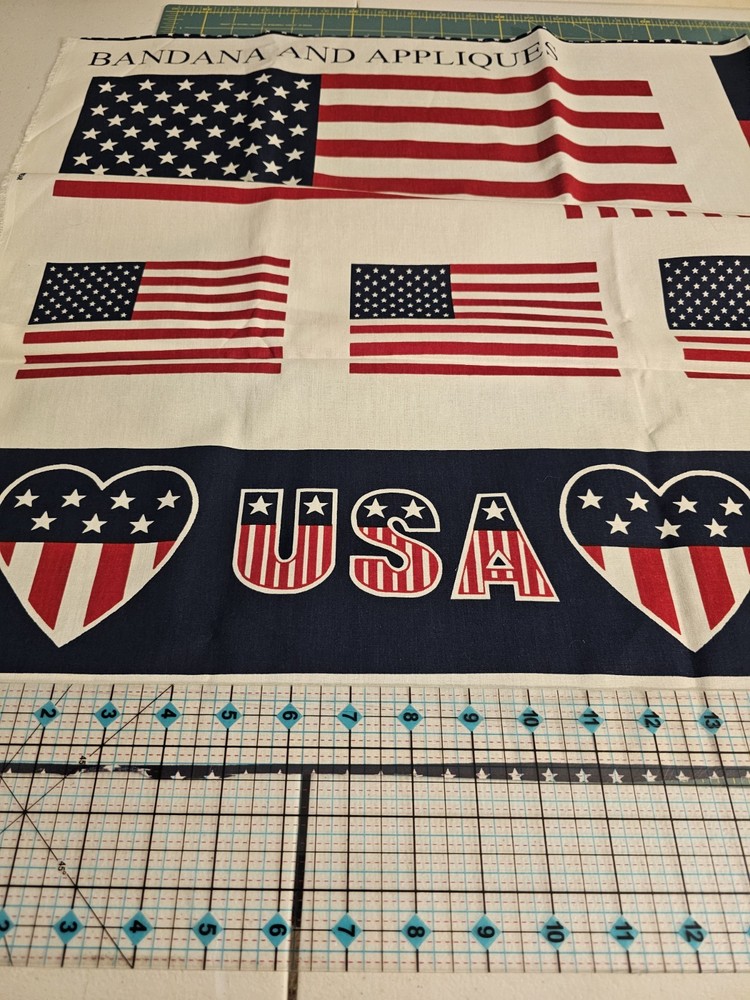 Patriotic USA American Flag Fabric Panel Red White Blue Stars Stripes 36×35