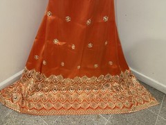 1.5 Yard Orange Gold Border Embroidery Sequins Fabric 50” Width