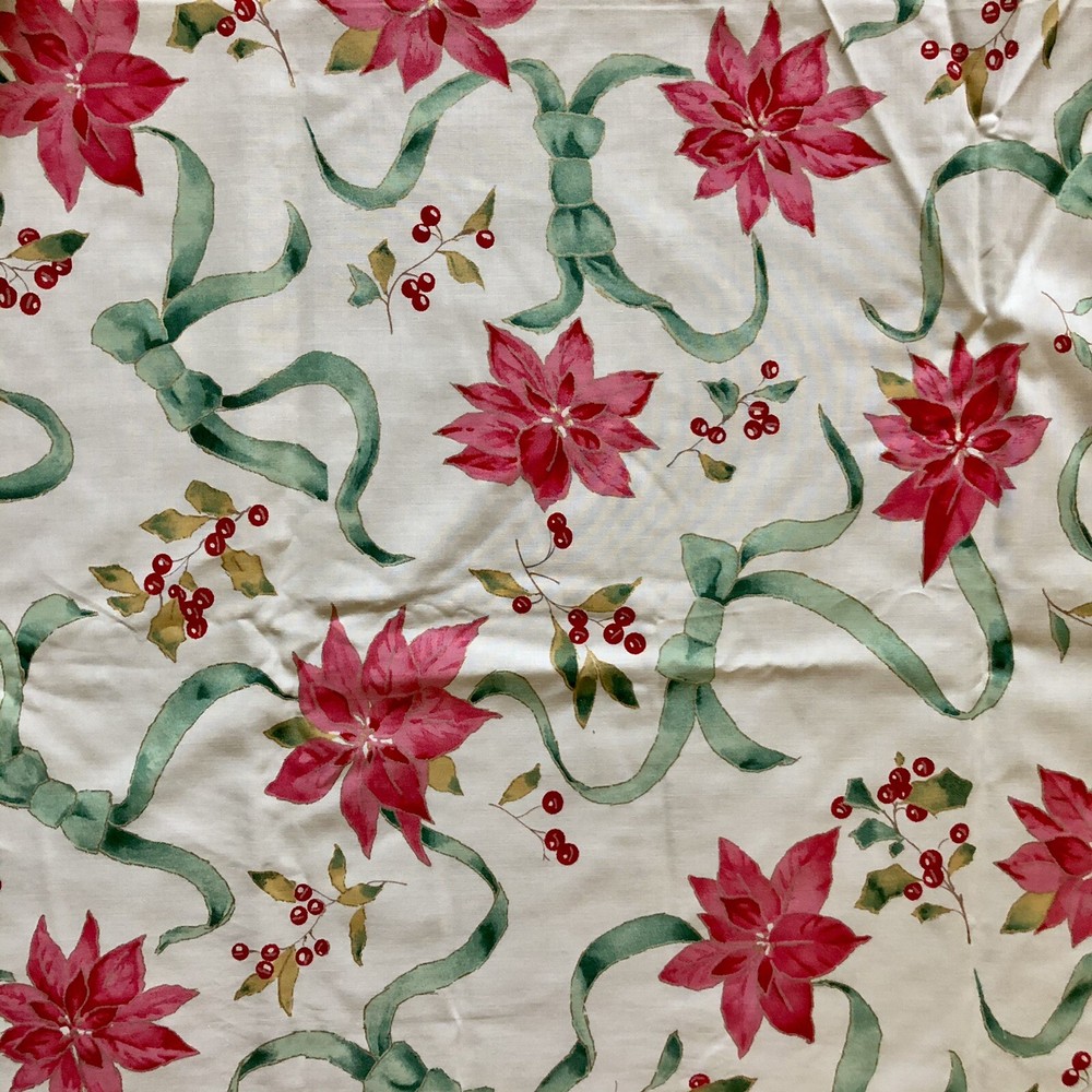 New 4yd 3″ Holiday Christmas Poinsettia Bow Holly Cotton Quilt Craft Sew Fabric
