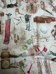 Golf Fabric 36×15 Vintage Sports Print Clubs Balls Quilting Craft Cotton