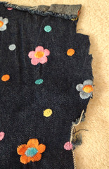 Denim Embroidered Flower Fabric Scrap 18″ x 19″