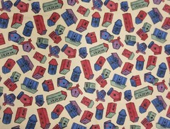 4+ Yds x 43 In Fabric Quilting Cotton Birdhouses Beige Red Blue Green (168)