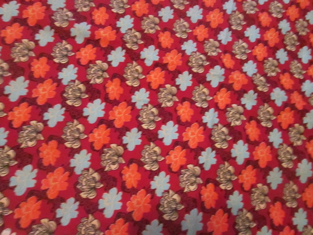 Floral Print Fabric Cotton Orange Red Blue Black White 3 Yards @ 44”
