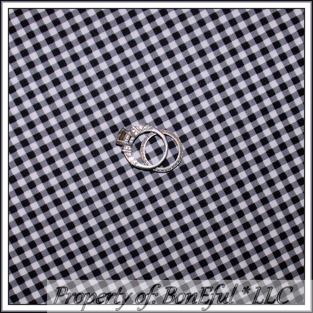 BonEful Fabric FQ Cotton Quilt B&W Black White Gray Gingham Check Block Stripe S
