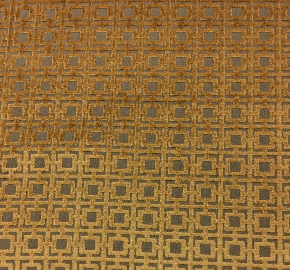 BRENTANO QUADRO CAMPO GOLDEN BEIGE GEO KEY VELVET UPHOLSTERY FABRIC BTY 54″W