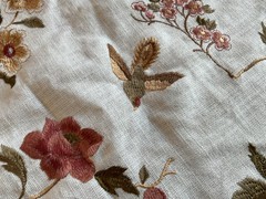 BEAUTIFUL 100 % COTTON FABRIC EMBROIDERED WITH FLOWERS AND BIRDS IN MULTICOLOR