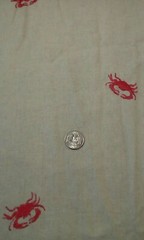 Red Crab Embroidered Linen Look Fabric 3-5/8+ yd (132″l) 54″w Natural Flax color