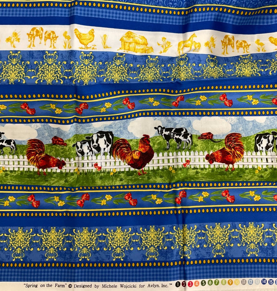 AVLYN – SPRING ON THE FARM-BLUE STRIPE BY MICHELE WOJCICKI– 5/8 YARD