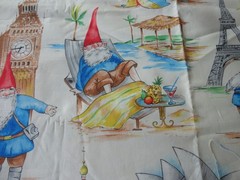 2 half yd fabric pieces OOP unique Michael Miller gnomes traveler and mushrooms