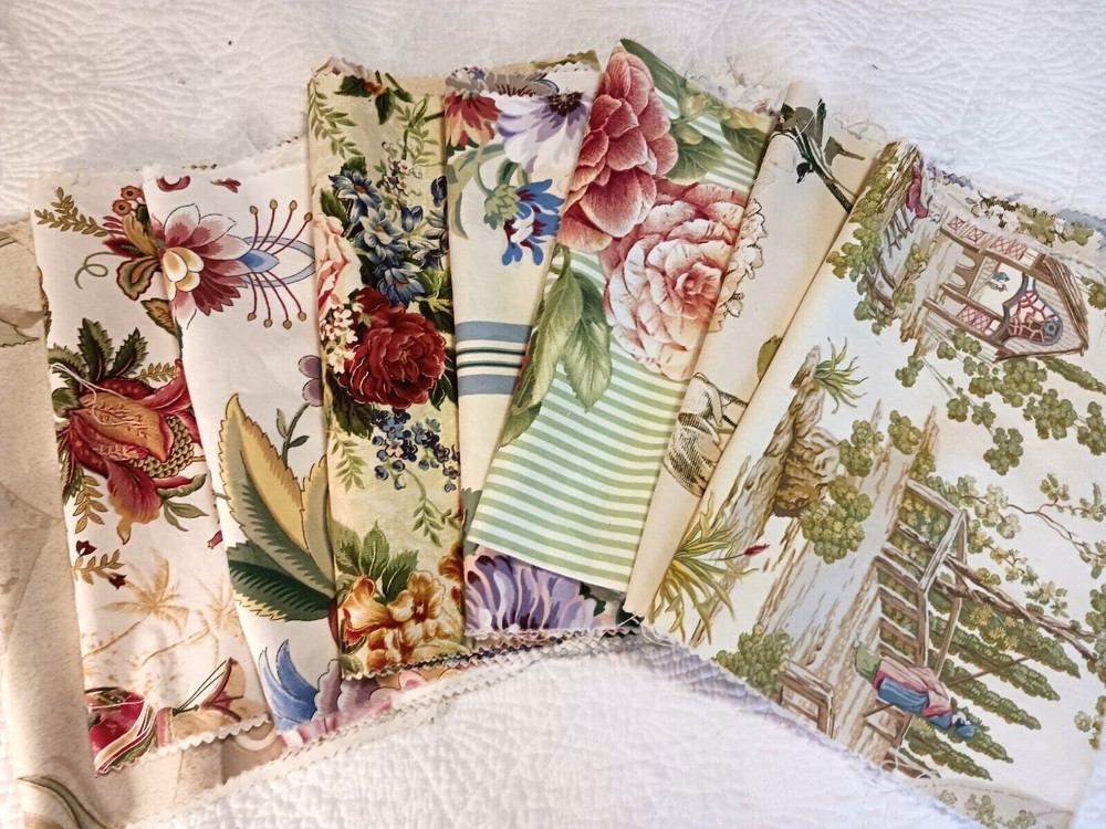 Express Stock 15 Cotton Fabric Samples Light Florals Cream Pink Red 12×16 Metall