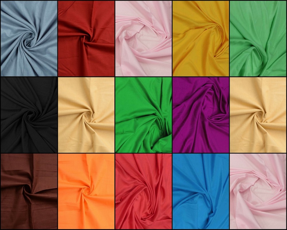 Indian Plain Solid Pure Cotton Fabric Voile Hand-Dyed Dressmaking Sewing Fabrics