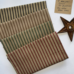 4 Homespun Ticking Fat Quarters RED GREEN BROWN BLACK 100% Cotton