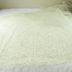 6Y+ x 55″ Vintage Sheer Voile Fabric Drapery Floral Rose Ethereal Sage Green