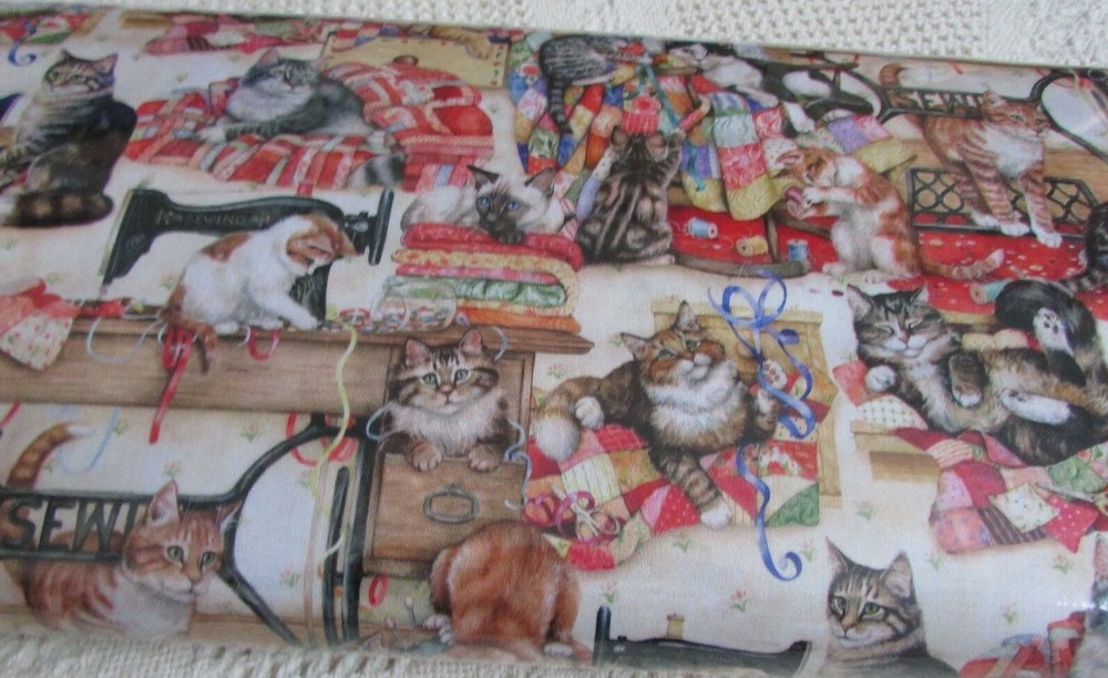 Cotton Quilting Sew Fabric ROBERT KAUFMAN SEWING BUDDIES CAT KITTENS SINGER BTY