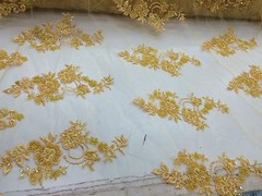Elegant Yellow Hand Beaded Mesh Lace.Wedding/Bridal Fabric.36x50inches.by yard.
