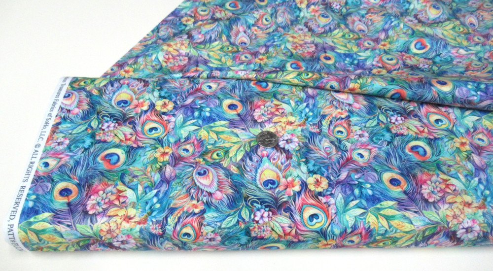 Timeless Treasures quilt-craft fabric FANTASY FLORAL & PLUMES 2 yds (cd-3964)
