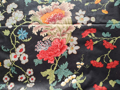 Vtg LEE JOFA CH’IEN LUNG Hand PRINT PEONY CHINOISERIE JACOBEAN FABRIC Navy Zepel