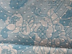 Vintage Blue White Flocked Swiss Dot Floral Fabric Pinafore Dress 44” X 128”