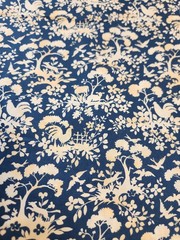 Concord Fabrics Peaceable Kingdom Navy Blue Cream Wildlife chickens Trees 100%