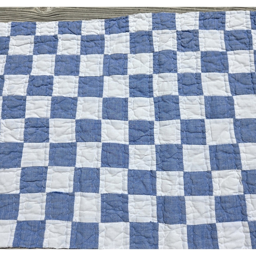 White Blue Patchwork Cotton Hand Quilted Quilt Piece