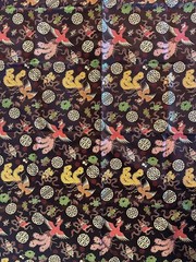 100% Silk Thai Tapestry Satin fr Thailand Asian Motif Brown Red 1.75 yards