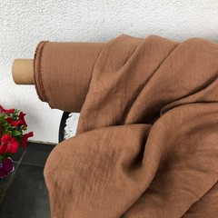 Cinnamon Brown Pure Linen Fabric by Yard Natural Soft Clothing Sewing Material