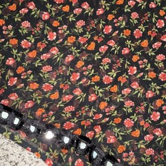 Sheer Black Floral Fabric with Red Orange Flowers