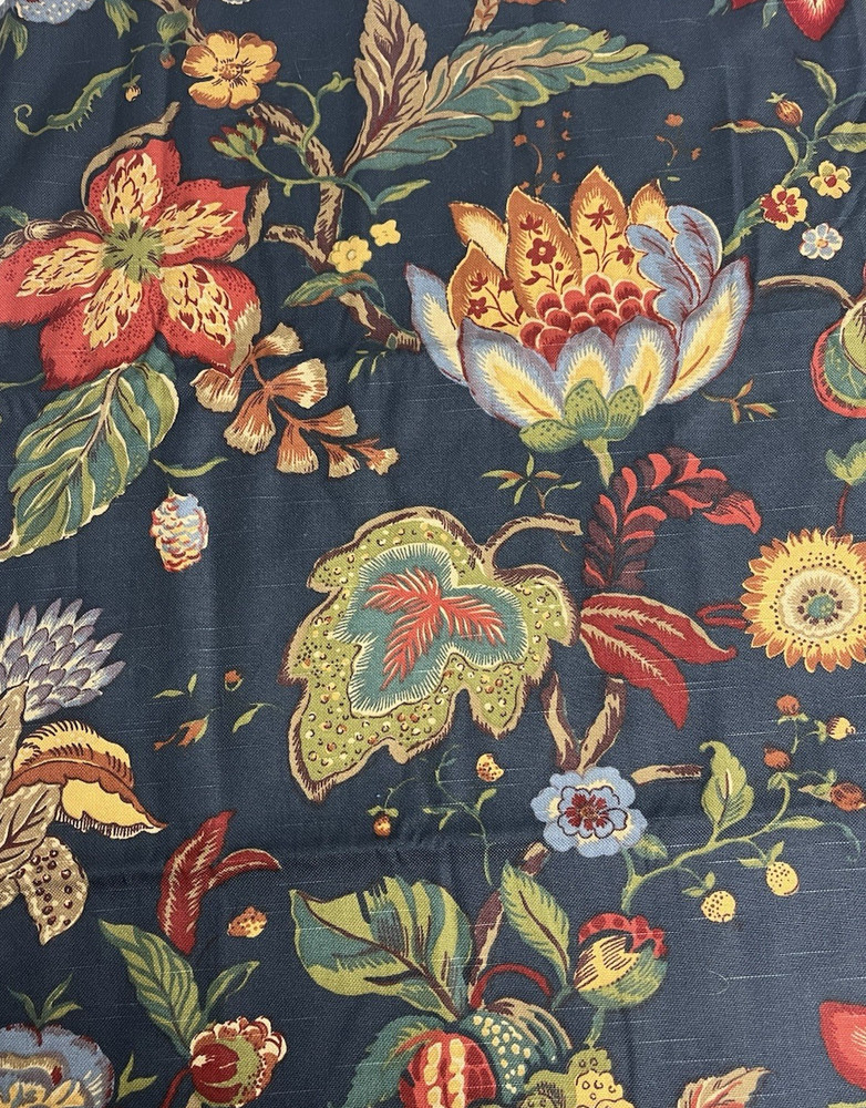 Jay Yang Design Floral Jacobean Upholstery Cotton Fabric 54″ X 162″ Navy Blue