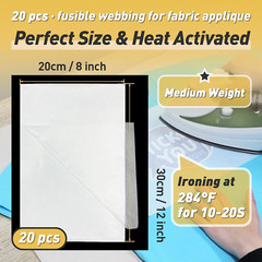 Stitch Witchery 20 Sheets, 8″ X 12″ Fusible Webbing for Fabric Applique, Medium