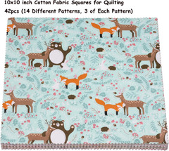42 Pcs 10X10 Woodland Animals Cotton Fabric Squares for Baby Quilt, Sewing, Craf