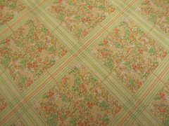 Vtg 70-80’s Lightweight knit Lime Green Orange Geometric floral 1yd 14″ x 60