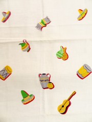 Vintage Fabric Piece 36″ x 25.5″ Cotton Multi Color Latin American Red Border
