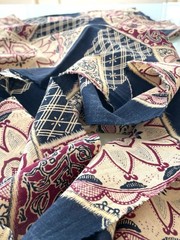 Vintage Japanese Sarasa Cotton Fabric 2pcs Indigo Blue Red Modern Pattern BORO