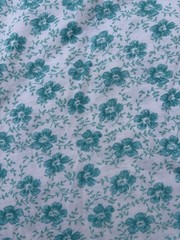 Vtg 1970s White Knit With Turquoise Flowers Sewing Fabric 61” X 26”