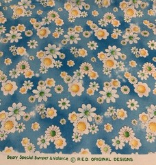 Daisy Floral Fabric By RED Original Designs White Yellow On Distressed Blue BTHY