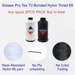 Sissewpro 2 Pack Bonded Nylon Thread 69 T70 #69 210D/3 4oz, 1xWhite+1xBlack