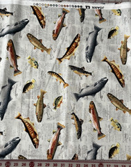 Novelty Prints Fish on Newspaper Cotton Fabric – 1.8 yds x 44″