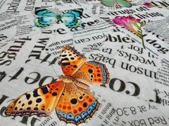 Butterfly & Newspaper Digital Print Fabric Home Decor Curtain Cushion 140cm Wide
