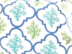 P Kaufman Outdoor Sprig Trellis Coral Blue Green Teal Fabric 3.5 Yard LOT