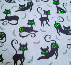 Halloween Black Cat Fabric 71″ x 43″-Trick or Treat-Michael Miller Cats on Gray