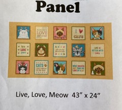 WHOLE COUNTRY CABOODLE-LIVE, LOVE, MEOW PANEL #1937P-33-CAT BLOCKS REPEAT GOLD