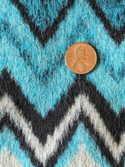 BTY x 60″ Fuzzy Textured Non-Stretch CHEVRON Wool Blend Turq/Grey/Black Fabric