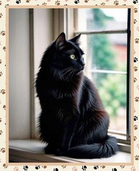 Feline Drive Fabric WHISKER WONDERS Black Cat Panel Digital – Sold by the Panel