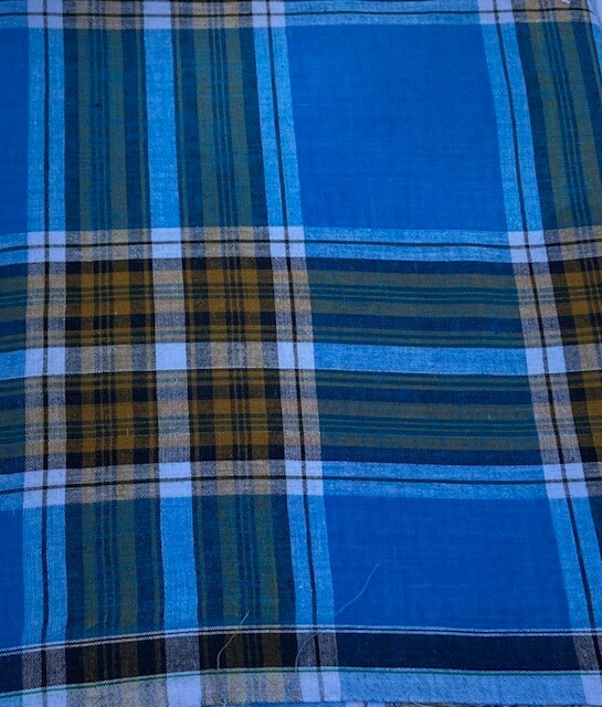 Unique listing, Cotton from India – Blue with Black and Camel Brown Stripe check