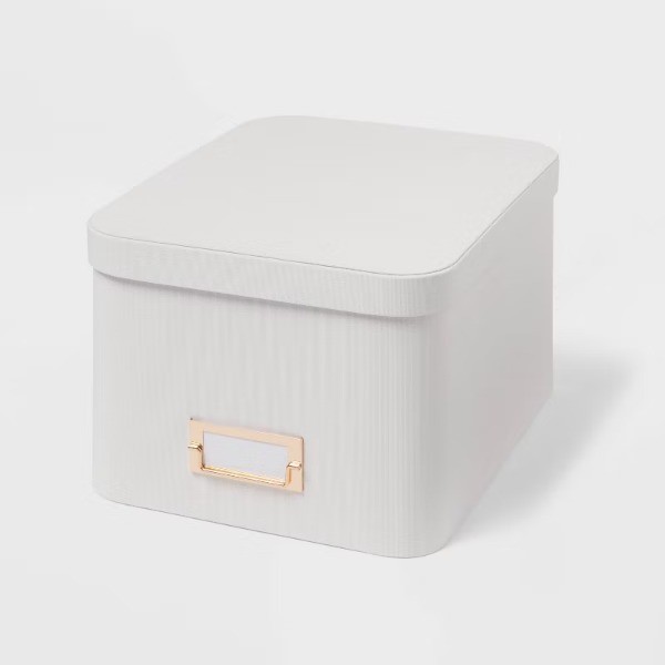 Medium Decorative Fabric Box Ivory Rectangle, Polypropylene & Polyester