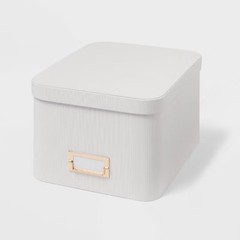 Medium Decorative Fabric Box Ivory Rectangle, Polypropylene & Polyester