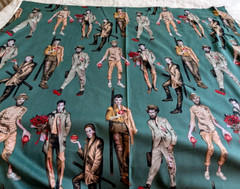 Alexander Henry Cotton Fabric Brawn with Brains Pin Ups Zombies Green 45″ W BTY